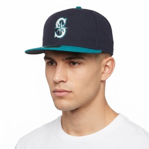 Casquette de baseball ajustée bicolore bleu marine et vert sarcelle, visière plate, calotte structurée, style authentique, pour le sport sur le terrain, logo personnalisé, OEM - Product Image 1