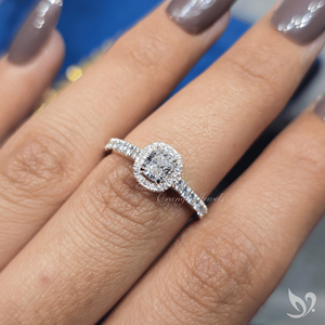 0.5CT Elongated <b>Cushion</b> Cut Lab Grown Diamond Halo <b>Ring</b> IGI Certified Pave Band 10K White Gold Engagement <b>Ring</b> - Product Image 5