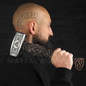 Maysara Impex Unique Handmade Viking Thor <b>Hammer</b> High Carbon Steel Hickory Engraved Wood Shaft Roofing Nail <b>Hammer</b> DIY OEM - Product Image 2