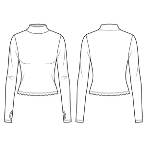 Custom Raw Hem Ribbed <b>Mock</b> <b>Neck</b> Fitted Long Sleeve Streetwear <b>Top</b> OEM - Product Image 3