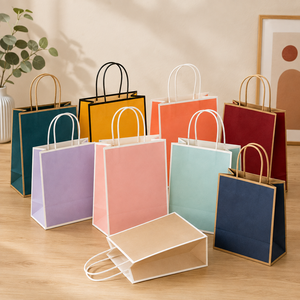 Sacs en papier kraft colorés EcoRev Eco34 avec poignées torsadées, recyclables, biodégradables, rectangulaires, style classique, sacs cadeaux longs pour les mains - Product Image 4