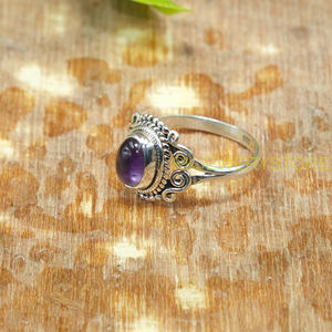 Bague ajustable en argent sterling 925 avec améthyste violette naturelle, faite à la main, style bohème vintage, pour femme, bijou de déclaration - Product Image 5