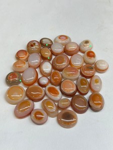 Pierre précieuse Agate œil de chat rayée de couleur orange, taille ovale en forme d'œil, prix de gros pour la fabrication de bijoux - Product Image 2