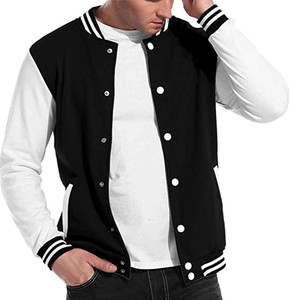 Veste universitaire noire et blanche pour homme avec fermeture boutonnée, coupe classique, col rabattu, style décontracté, matière polyester - Product Image 1