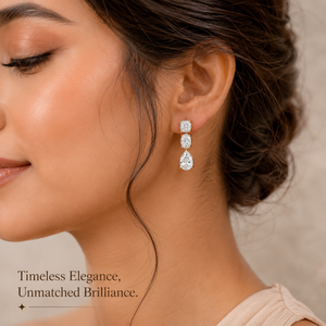10K Gold Lab Grown Diamond Drop Earrings | <b>Cushion</b> Oval Pear Cut D-E Color Diamonds VVS-VS Clarity | Luxury Wedding Fine Jewelry - Product Image 1