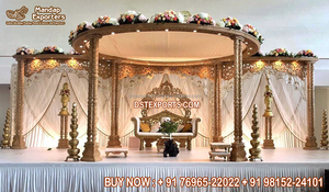 Mandap de mariage indien à thème ouvert créatif Mandap de mariage Maharani de luxe Décoration de mandap de mariage Look chic Installation de mandap en bois d'intérieur - Product Image 3