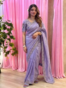 Sari de Organza de Diseño Premium para Mujer, con Bordado Pesado y Adornos en el Borde, Blusa para Bodas Indias, Ropa Étnica para Fiestas de Verano/Invierno - Product Image 2