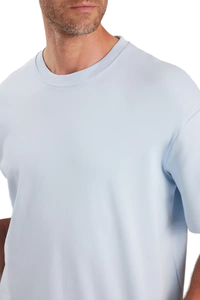 T-shirt décontracté pour homme, bleu clair, manches courtes, col rond, coupe classique, couleur unie, tricoté, 100% coton jersey - Product Image 3