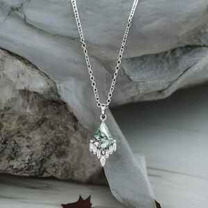 Collar de Ágata Musgosa Natural con Corte en Forma de Cometa, Plata de Ley, Regalo de Amistad y Promesa - Product Image 4