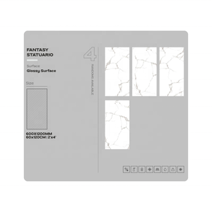 Fantasy Statuario - Baldosa de Porcelana Pulida y Esmaltada de Gran Tamaño, Blanca, 600x1200 mm, Baldosa de Lujo para Pisos y Paredes, Venta al por Mayor de Fábrica - Product Image 2