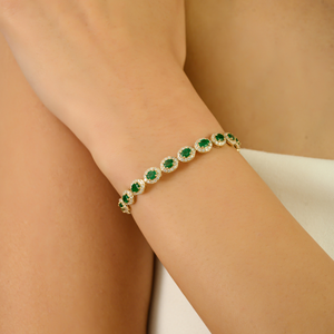 Luxurious Top Selling 4x3 mm Oval Emerald & Diamond Halo Tennis Bracelet K14 Pure Yellow <b>Gold</b> Wedding Gift Jewelry For Wholesale - Product Image 2