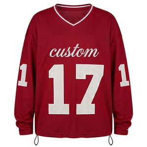 Custom Oversized RED American Football Jersey Breathable Polyester <b>Mesh</b> <b>Short</b> v Neck High Quality Printed Adult Unisex - Product Image 1