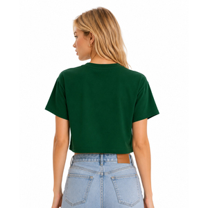 Green Custom Cropped T-Shirt Women's Casual Short Sleeve Crew Neck women's shirt Solid Color <b>Heart</b> Print Cotton <b>Top</b> Summer Wear - Product Image 2