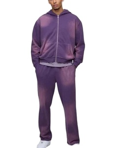 Conjunto de pantalones de chándal y Sudadera con capucha de algodón de peso pesado personalizable en chándal bordado con estampado personalizado de lavado ácido vintage - Product Image 1