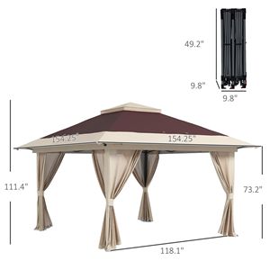 Gazebo Moderno a 2 Livelli in Acciaio e Alluminio 13x13 Impermeabile con Borsa per il Trasporto Marrone per Esterni - Product Image 3