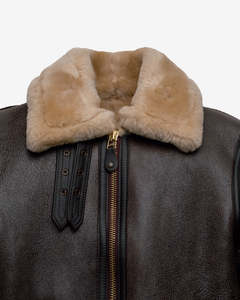 Chaqueta de Aviador de Cuero Genuino Marrón para Hombre, con Forro de Piel, Cierre de Cremallera, Estilo Motero para Invierno - Product Image 3