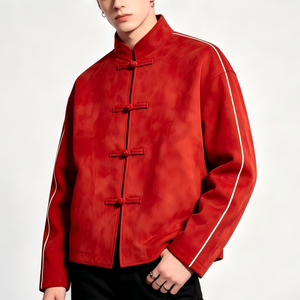 เสื้อแจ็คเก็ตหนัง PU สีแดง คอจีน แขนยาว สไตล์ฤดูหนาว สำหรับขี่มอเตอร์ไซค์ ขายส่ง - Product Image 3