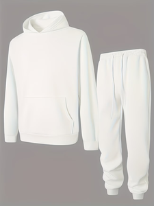 Men's <b>White</b> Hoodie Sweatshirt Set 300g Cotton French Terry Casual Jogging <b>Tracksuit</b> Custom Logo Printed Front made in bangladesh - Product Image 3