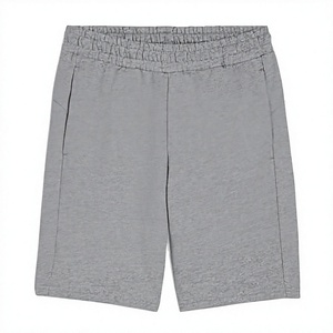 Shorts en coton gris pour homme, taille élastique, poches, style décontracté, tricoté, taille mi-haute, couleur unie, respirant - Product Image 1