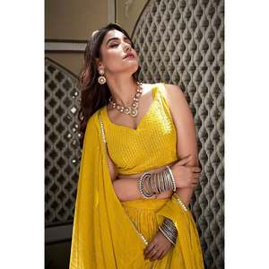 DESIGNER GEORGETTE FIL SEQUENCE BRODERIE TRAVAIL LEHENGA CHOLI AVEC DUPATTA JAUNE - Product Image 2