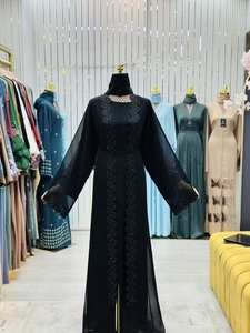 Hot Sale Vintage Women Handmade Beaded Abaya Heavy Embroidery Premium Nida Material Anti-Pilling Ankle Length V Neck Long Sleeve - Product Image 2