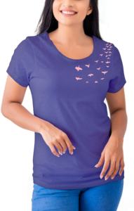 Camiseta de cuello redondo antibolitas para mujer de alta calidad, camiseta informal teñida con logotipo estampado de algodón peinado hilado con anillo transpirable para mujer - Product Image 4