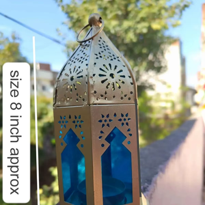 Lanterne décorative pour l'Aïd, lanterne à bougie islamique, lanterne marocaine en métal, lanterne de style arabe, lanterne décorative dorée, lanterne en verre coloré - Product Image 2
