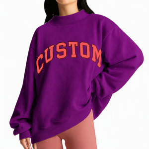 Custom Red Womens Drop Shoulder Oversized Mock Neck Fleece Sweatshirt Comfy Baggy Pullover Wholesale USA <b>UK</b> Europe Streetwear - Product Image 2