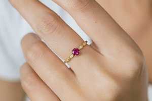 <b>Ruby</b> Engagement Ring Art Deco Style July Birthstone Bridal Wedding Promise Ring 925 Sterling Silver 14K Gold Plated Jewelry - Product Image 2