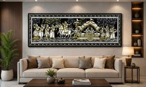 Pintura Tradicional India Mitológica en Madera para Decoración de Pared |   Arte Popular Hecho a Mano |   Decoración Rectangular para el Hogar Estilo Pattachitra Étnico - Product Image 3