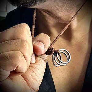 Vintage Alloy Round Pendant Necklace with Adjustable Leather Cord for Men - Product Image 1