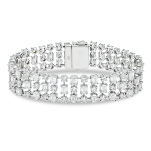 Bracelet en or blanc 18 carats de luxe fabriqué en Inde, avec diamants ronds et taille émeraude en trois rangées, pour femmes, disponible au meilleur prix - Product Image 1