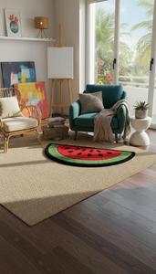 Alfombra de área suave y afelpada con diseño geométrico antideslizante de lana tuftada a mano con diseño único de rodaja de sandía para decoración de dormitorio - Product Image 3