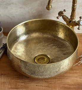 Évier de comptoir rond en laiton martelé, lavabo traditionnel en métal, durable, pour salle de bain domestique - Product Image 6