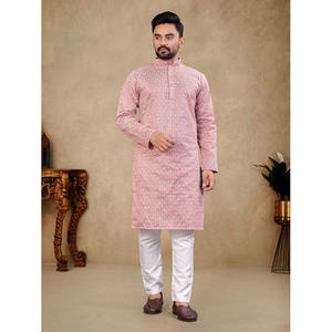 DESIGNER THAI <b>SILK</b> EMBROIDERY WORK <b>KURTA</b> WITH PAYJAMA PINK - Product Image 1