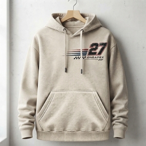 เสื้อฮู้ดผู้ชายแบบมีกระเป๋า ผ้าฟลีซ พิมพ์ลายกราฟิกหมายเลข 27 สไตล์นักแข่ง ลำลอง สำหรับฤดูหนาว รับผลิตแบบ OEM ODM - Product Image 3