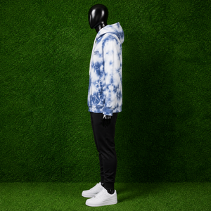 Sweat à capuche unisexe personnalisé en coton épais bleu et blanc tie-dye, effet délavé, style streetwear, en molleton, vente en gros - Product Image 4