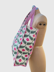 Sac fourre-tout en coton à imprimé floral avec broderie, style bohème, ouvert en haut, sac de shopping toutes saisons - Product Image 2