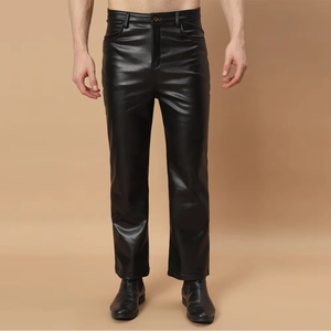 Pantalon formel en cuir et toile pour homme MORTAL SAGA, nouveau design, logo personnalisé, couleur unie, fermeture boutonnée, haute qualité, idéal pour l'hiver - Product Image 1