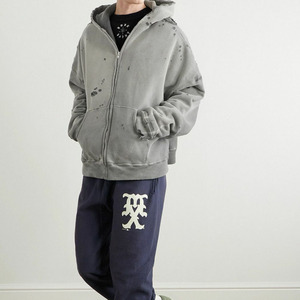 Custom Streetwear <b>Oversized</b> Acid Stone Washed Distressed Puff Print <b>Hoodie</b> Sun Faded Acid Wash Zip up Hoodies <b>for</b> <b>Men</b> - Product Image 6