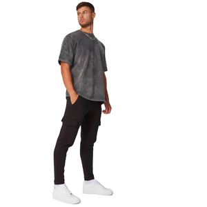 Camiseta de Hombre, Moderna, de Alta Calidad, Transpirable, Informal, Lisa, de Manga Corta, Holgada, 100% Algodón, con Pedrería, Lavada al Ácido - Product Image 4