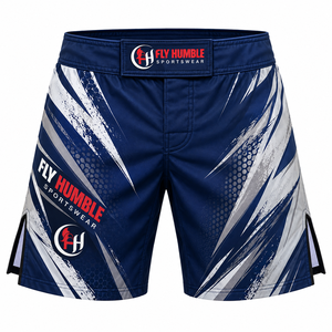 กางเกง MMA สำหรับผู้ชาย Fly Humble Sportswear ลายพิมพ์ซับลิเมชั่น สีน้ำเงินขาว ทรงแอธเลติก ระบายเหงื่อได้ดี แห้งเร็ว ชุดกีฬา - Product Image 5