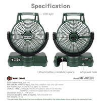 Ventilateur oscillant électrique en plastique de 12 pouces avec lumière, vent puissant, commande par bouton, alimenté par batterie au lithium, pour usage extérieur, voiture, maison, camping-car, hôtel
