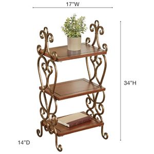 Étagère de présentation à 3 niveaux en bois d'acacia naturel de luxe avec décorations en fer forgé pour la décoration de la maison, de l'hôtel et du salon - Product Image 2