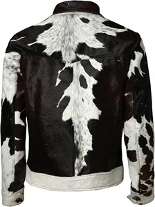 Blouson Moto Homme en Cuir de Vachette Véritable avec Fourrure, Noir et Blanc, Fermeture Éclair Asymétrique, Style Western Streetwear, Vente en Gros - Product Image 4