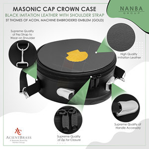 Masonic Crown Cap Case ST Thomas Of Acon Black Leather, Embroidered Emblem (Gold) - Product Image 6