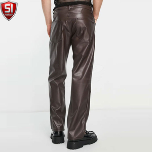 Pantalones de moto para hombre de cuero marrón, cortavientos, casuales, de corte recto, cintura alta, cierre de cremallera, bolsillos laterales, peso medio, para invierno - Product Image 2