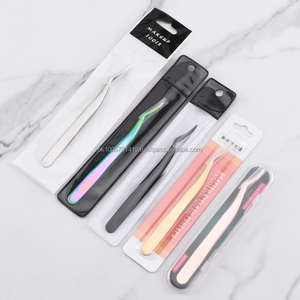 Pinzas de pestañas inclinadas de 5 colores personalizadas Herramientas de extensión de pestañas de acero inoxidable con puntas puntiagudas para pestañas - Product Image 2