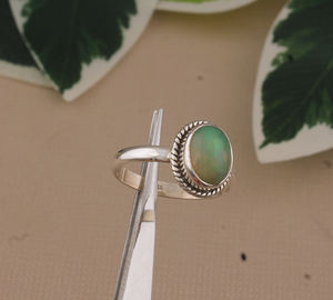 Bague de mariage classique en opale blanche naturelle, argent sterling 925, pierre précieuse opale véritable, pierre de naissance d'octobre, bijoux fins pour femmes - Product Image 6