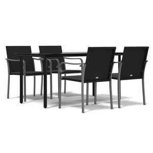 Set da pranzo da giardino in rattan PE nero resistente da 5 pezzi - Product Image 2